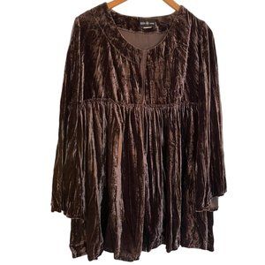 Vintage Connie's Moonlight Crushed Velvet Tunic Top Large Brown Lagenlook Earthy